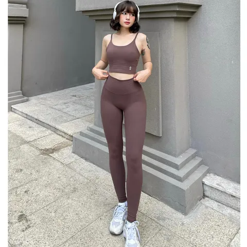 Bộ Đồ Tập Gym Nữ S230110 - Áo Bra 2 Dây Phối Quần Legging Cạp Cao Tôn Dáng Thoải Mái, Chất Liệu Co Giãn, Phù Hợp Tập Luyện