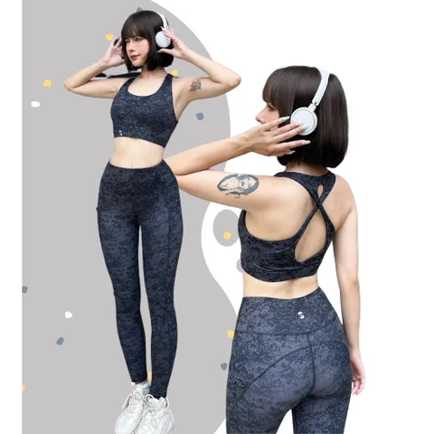 Bộ Đồ Tập Gym Nữ S40040 - Áo Bra 2 Lớp Xoắn Lưng & Quần Legging Cạp Cao Thể Thao Thoải Mái, Ôm Dáng Tôn Vóc