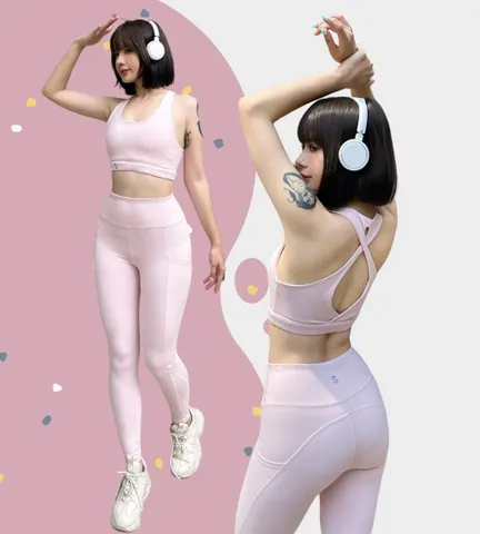Bộ Đồ Tập Gym Nữ S40040 - Áo Bra 2 Lớp Xoắn Lưng & Quần Legging Cạp Cao Thể Thao Thoải Mái, Ôm Dáng Tôn Vóc