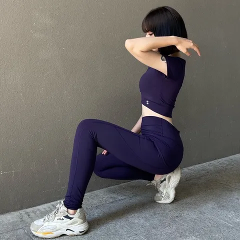 Bộ Đồ Tập Gym Nữ S40041-2 - Áo Croptop Phối Quần Legging Cạp Cao Nâng Mông, Tôn Dáng, Thoáng Khí, Thể Thao Yoga, Gym, Aerobic