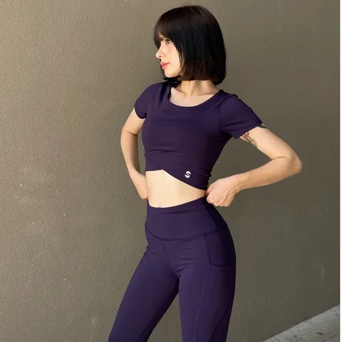 Bộ Đồ Tập Gym Nữ S40041-2 - Áo Croptop Phối Quần Legging Cạp Cao Nâng Mông, Tôn Dáng, Thoáng Khí, Thể Thao Yoga, Gym, Aerobic
