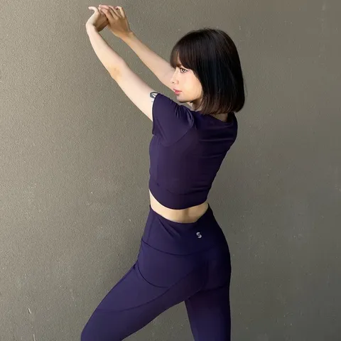 Bộ Đồ Tập Gym Nữ S40041-2 - Áo Croptop Phối Quần Legging Cạp Cao Nâng Mông, Tôn Dáng, Thoáng Khí, Thể Thao Yoga, Gym, Aerobic