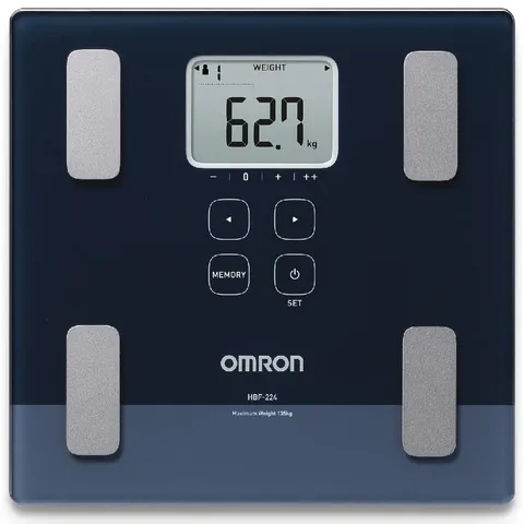 Cân Đo Lượng Mỡ Cơ Thể Omron HBF-224 - Chịu Lực Tối Đa 135kg, Màn Hình LCD, Đo Tỷ Lệ Mỡ Cơ, Đánh Giá Sức Khỏe 4 Người Dùng