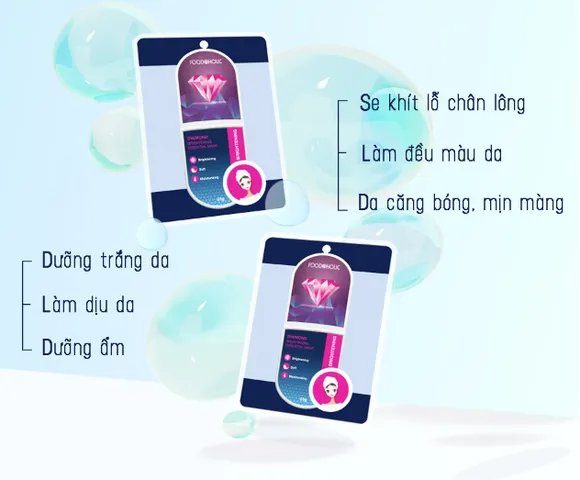 Hộp 10 Mặt Nạ Dưỡng Sáng Da Foodaholic Diamond Brightening - Chiết Xuất Bột Kim Cương Giúp Làm Sáng, Cấp Ẩm Cho Da Mịn Màng