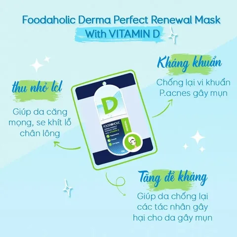 Mặt Nạ Foodaholic Vitamin D Renewal Hỗ Trợ Phục Hồi Tái Tạo Da - Giải Pháp Cho Da Mụn, Đổ Dầu, Độ Ẩm Hoàn Hảo, Hộp 10 Miếng