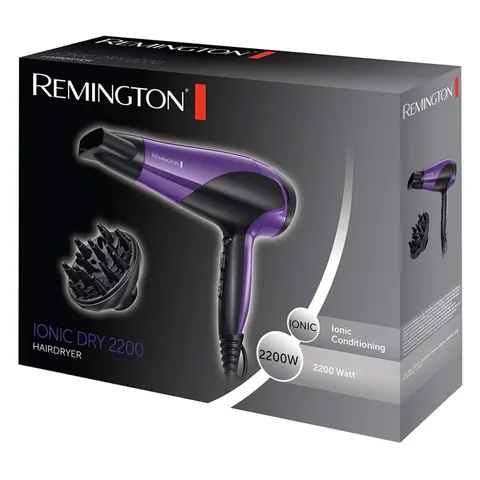 Máy Sấy Tóc Remington Ionic Dry D3190 2200W - Công Nghệ Sấy Ion, 3 Chế Độ Nhiệt, Tóc Mượt Mà, Phù Hợp Tóc Xoăn và Thẳng
