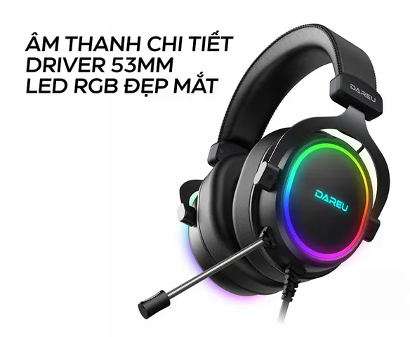 Tai Nghe Gaming Dareu EH925 Black Red RGB - Mic Liền, Âm Thanh 7.1, LED 16.8 Triệu Màu, Chất Lượng Cao Cho Game Thủ