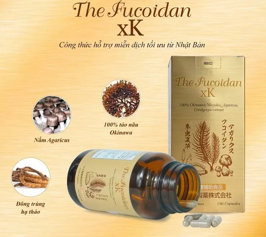 Viên uống Fucoidan xK - Tảo nâu Okinawa Bảo vệ và Tăng cường Sức khỏe, Hỗ trợ Miễn dịch, Hộp 180 viên Nhật Bản