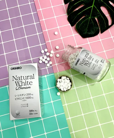 Viên uống trắng da Natural White Premium Orihiro Nhật Bản - Hỗ trợ làm trắng da, mờ vết nám, tàn nhang hiệu quả với vitamin C, L-Cystine