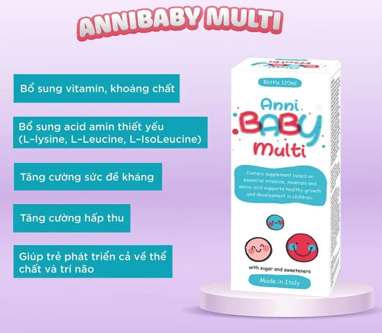 Vitamin tổng hợp Anni Baby Multi 120ml - Hỗ trợ trẻ ăn ngon, tăng cường sức đề kháng cho bé từ 1 tuổi, 21 loại vitamin thiết yếu