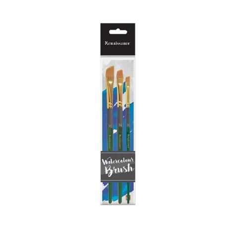 Bộ 3 Cọ Vẽ Màu Nước Lưỡi Mác Renaissance - Cọ Thân Gỗ Nhẹ, Đầu Lông Nhân Tạo Cho Nét Vẽ Sắc Nét, Tiện Dụng Cho Nghệ Thuật
