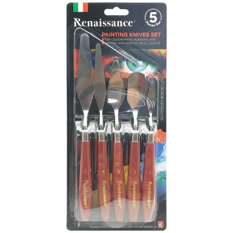 Bộ 5 Chiếc Bay Pha Màu Renaissance - Dụng Cụ Vẽ Sơn Acrylic, Sơn Dầu Chất Lượng Cao, Lưỡi Thép Không Gỉ, Thiết Kế Đẹp Mắt
