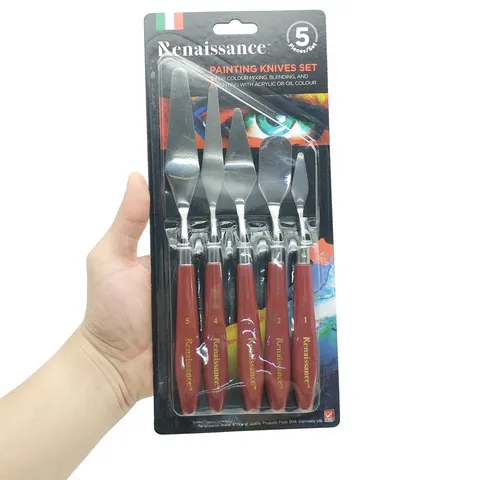 Bộ 5 Chiếc Bay Pha Màu Renaissance - Dụng Cụ Vẽ Sơn Acrylic, Sơn Dầu Chất Lượng Cao, Lưỡi Thép Không Gỉ, Thiết Kế Đẹp Mắt