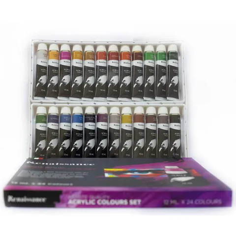 Bộ màu vẽ Acrylic Renaissance 24 tuýp 12ml - Màu sắc tươi sáng, mịn đều, chống nước, tiện dụng cho nghệ thuật sáng tạo