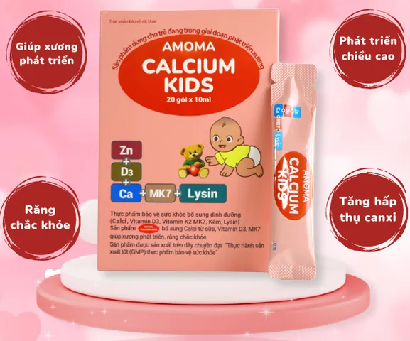 Viên Sủi Canxi Amoma Kids - Hỗ Trợ Tăng Chiều Cao và Phát Triển Xương Khớp, Hộp 20 Gói Uống 10ml Dễ Dàng Cho Trẻ Em