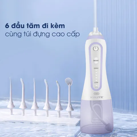 Máy Tăm Nước Cầm Tay Kalite KHF06 - 5 Mức Áp Lực, 6 Đầu Tăm Đầy Tiện Ích, Thiết Kế Nhỏ Gọn, Chống Nước IPX7, Dùng Hàng Ngày