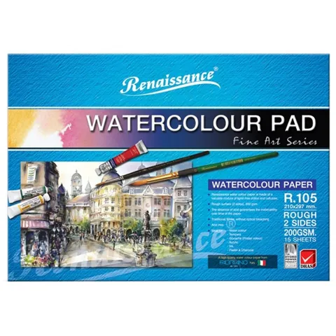 Tập Vẽ Màu Nước Renaissance A4 R-105 - Giấy 200gsm Học Vẽ Chất Lượng Cao cho Học Sinh, Sinh Viên