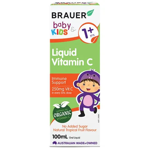 Vitamin C Brauer dạng nước 100ml cho bé trên 1 tuổi - Hỗ trợ tăng cường sức đề kháng, hấp thụ dưỡng chất tự nhiên, dễ uống.