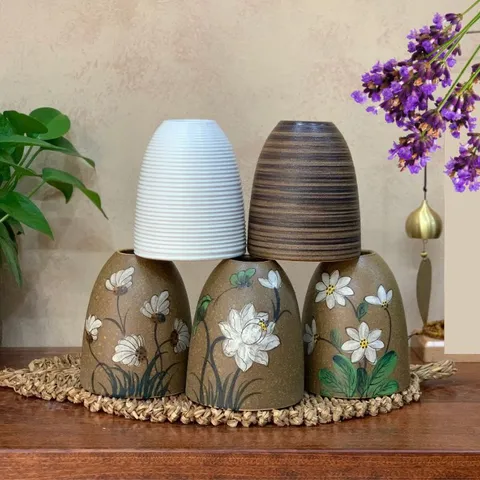 Bình Hoa Gốm Dáng Chuông Mini Họa Tiết Cổ Điển - Trang Trí Nhà Cửa Sang Trọng, Đồ Gốm Bát Tràng Chất Lượng Cao