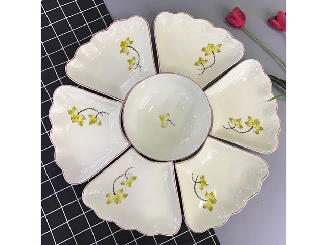 Bộ bát đĩa Bát Tràng hoa mặt trời 7 món - Gốm sứ cao cấp vẽ tay tinh xảo, bộ dụng cụ ăn đẹp mắt cho gia đình