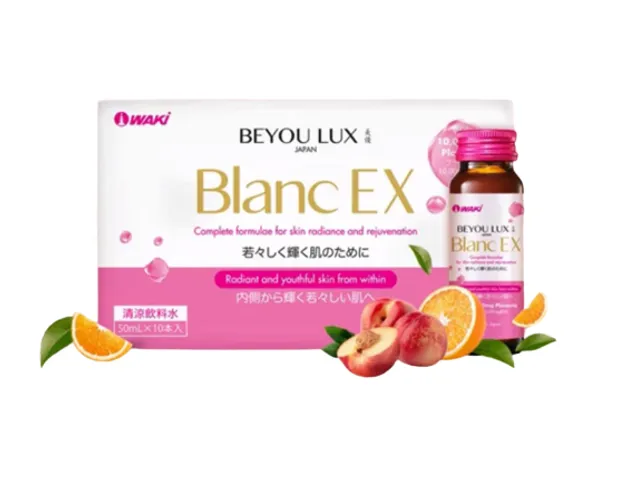 Nước Uống Dưỡng Trắng Waki Beyou Lux Blanc EX - 50ml, Hương Đào Nguyên Chất, Giúp Làm Đẹp Da, Tăng Đàn Hồi và Trẻ Hóa Da