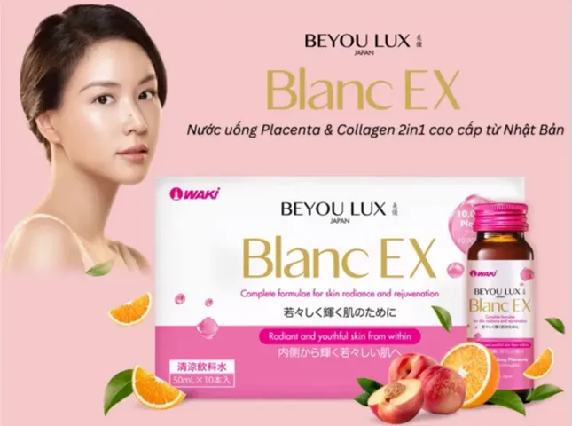 Nước Uống Dưỡng Trắng Waki Beyou Lux Blanc EX - 50ml, Hương Đào Nguyên Chất, Giúp Làm Đẹp Da, Tăng Đàn Hồi và Trẻ Hóa Da