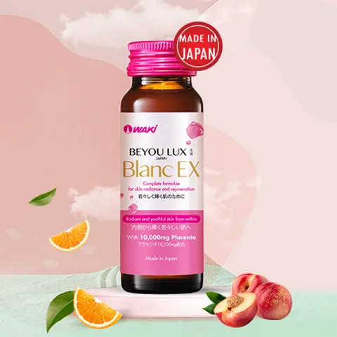 Nước Uống Dưỡng Trắng Waki Beyou Lux Blanc EX - 50ml, Hương Đào Nguyên Chất, Giúp Làm Đẹp Da, Tăng Đàn Hồi và Trẻ Hóa Da