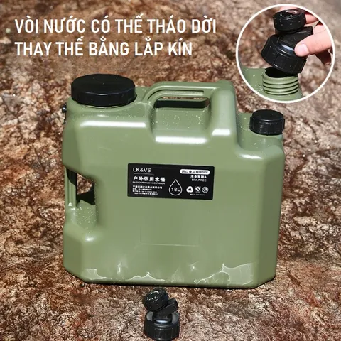 Bình Đựng Nước Dã Ngoại Quân Đội 11L - Có Lỗ Thông Hơi, Vòi Rót Thông Minh, Tiện Dụng Khi Cắm Trại & Dã Ngoại