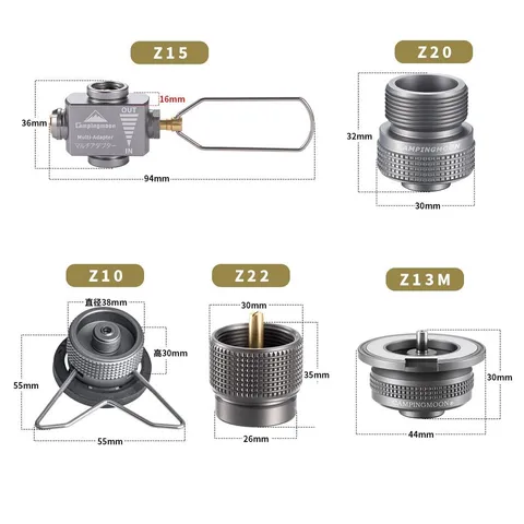 Bộ 5 Đầu Nối Sang Chiết Bình Gas Du Lịch CampingMoon Z13M, Z20, Z10, Z22, Z15 - Chất Liệu Nhôm Bền Chắc Cho Cắm Trại Dã Ngoại