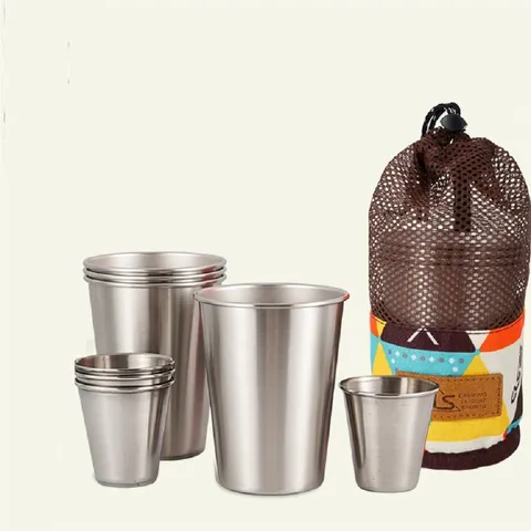 Bộ 8 Cốc Inox 304 Xếp Gọn CLS Có Túi Đựng - Đồ Dùng Cắm Trại Bền Đẹp, An Toàn Cho Sức Khỏe, Hoạt Động Ngoài Trời