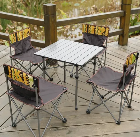Bộ Bàn Ghế Dã Ngoại 4 Ghế 1 Bàn Gấp Gọn Tiện Dụng - Đồ Camping Ngoài Trời Cao Cấp Có Túi Đựng, Hoạt Động Gia Đình