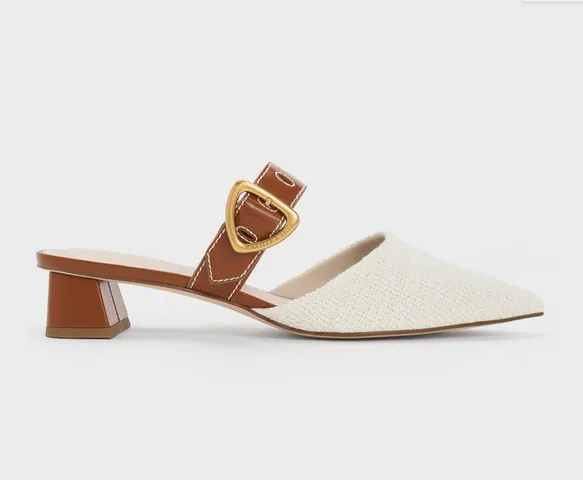 Giày cao gót Charles & Keith Sepphe Cut-Out Tweed Mules CK1-60580278 - Thời Trang Nữ Gót Vuông Mũi Nhọn Cao Cấp