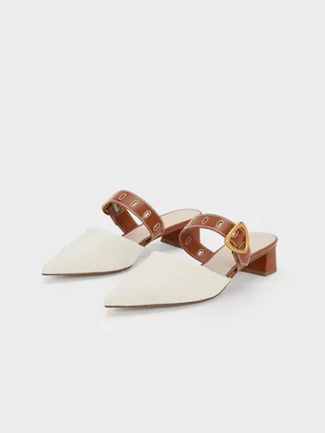 Giày cao gót Charles & Keith Sepphe Cut-Out Tweed Mules CK1-60580278 - Thời Trang Nữ Gót Vuông Mũi Nhọn Cao Cấp