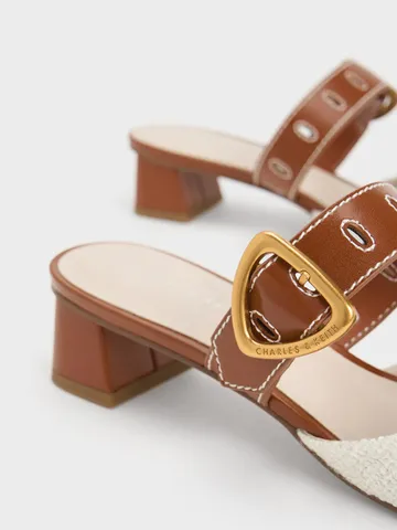 Giày cao gót Charles & Keith Sepphe Cut-Out Tweed Mules CK1-60580278 - Thời Trang Nữ Gót Vuông Mũi Nhọn Cao Cấp