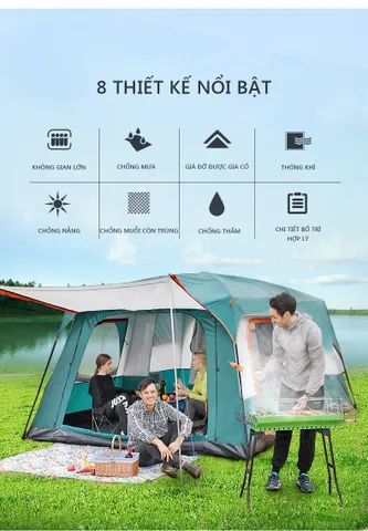 Lều Cắm Trại 2 Phòng Ngủ 4-6 Người - Chống Nước Chống Gió, Không Gian Rộng Rãi, Thoáng Mát Cho Chuyến Dã Ngoại Hoàn Hảo