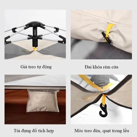 Lều Cắm Trại Du Lịch Dã Ngoại 4-8 Người - Thiết Kế Thông Minh, Tự Động Mở Gấp, Chất Liệu Bạt PU Cao Cấp Chống Nước