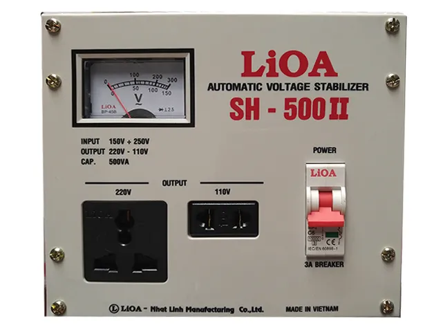 Ổn Áp 1 Pha Lioa 0.5KVA SH-500 II - Thiết Bị Ổn Định Nguồn Điện Dải 150V-250V, Bảo Vệ An Toàn, Tiết Kiệm Điện Năng