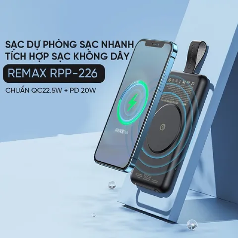 Pin sạc dự phòng không dây 10000mAh Remax RPP-226 - Sạc nhanh nhiều thiết bị, công nghệ tiên tiến, thiết kế tiện lợi, màu đen