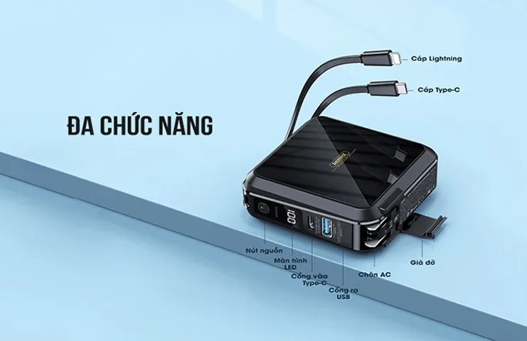 Sạc Dự Phòng Đa Năng Remax RPP-276 15000mAh - Thiết Kế Nhỏ Gọn, Chân Cắm AC, 2 Cổng USB & Type C, Phù Hợp Mọi Thiết Bị