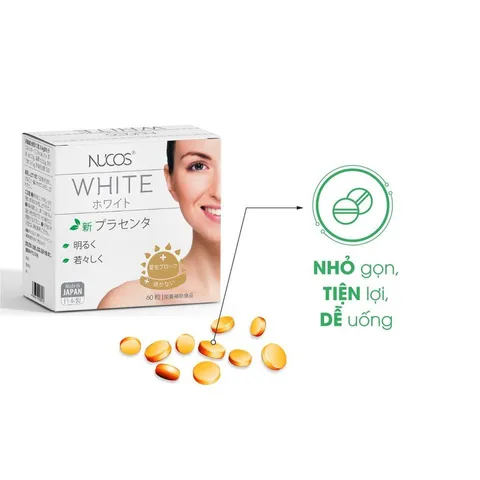 Viên Uống NUCOS Trắng Da Chống Nắng White Plus Placenta - Giảm Nám, Làm Sáng Da 60 Viên Nhập Khẩu từ Nhật Bản