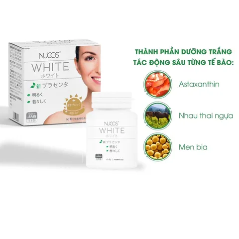 Viên Uống NUCOS Trắng Da Chống Nắng White Plus Placenta - Giảm Nám, Làm Sáng Da 60 Viên Nhập Khẩu từ Nhật Bản