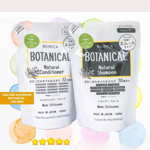 Bộ Gội Xả Hatomugi Botanical Táo Đen 400ML - Sản Phẩm Chăm Sóc Tóc Tự Nhiên Không Silicone, Dưỡng và Làm Sạch Nhẹ Nhàng Nhật Bản