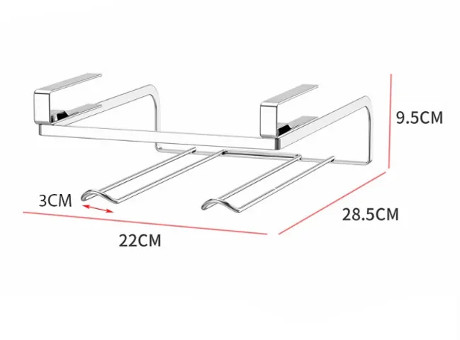 Giá treo 2 cuộn giấy bếp gắn tủ bếp Inox 304 - Tiện ích trang trí nhà bếp Hobby Home Decor kèm 8 móc treo đồ hữu dụng