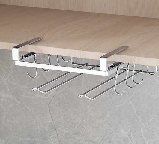 Giá treo 2 cuộn giấy bếp gắn tủ bếp Inox 304 - Tiện ích trang trí nhà bếp Hobby Home Decor kèm 8 móc treo đồ hữu dụng