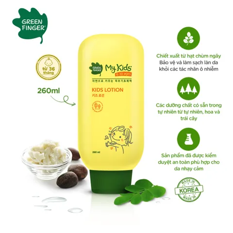 Greenfinger My Kids Lotion Dưỡng Thể Toàn Thân Cho Bé 4-10 Tuổi - Giữ Ẩm, Làm Dịu Da Tự Nhiên, Chiết Xuất Hoa Sen, 260ml