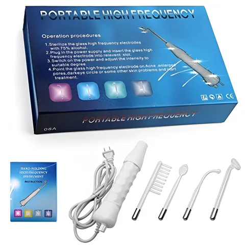Máy điện tím cầm tay Portable High Frequency - Thiết bị làm sạch da, hỗ trợ trị mụn cho spa và cá nhân, 4 đầu thay thế.