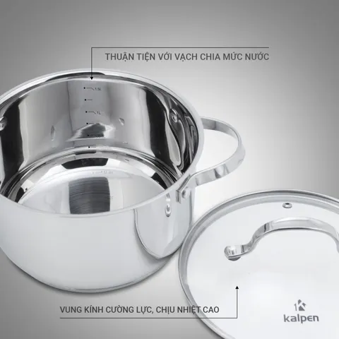 Nồi Inox 304 Kalpen Lermat 5 Đáy - Nồi Chuyên Dùng Bếp Từ, Tiết Kiệm Năng Lượng, 18cm-30cm, Chất Liệu Bền Đẹp, Nấu Nhanh Chóng