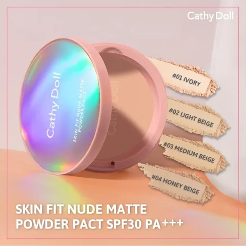 Phấn Nền Cathy Doll Skin Fit Nude Matte Powder Pact SPF30 PA+++ - Trang Điểm Hai Trong Một, Che Khuyết Điểm Tự Nhiên, Dành Cho Mọi Loại Da