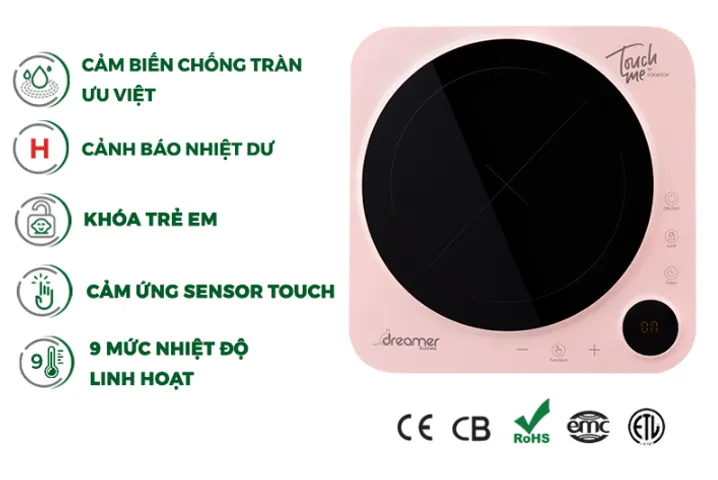 Bếp Từ Đơn Dreamer DC-IH01P - 9 Mức Công Suất 2200W, Điều Khiển Cảm Ứng Nhạy, Hẹn Giờ Thông Minh, Thiết Kế Sang Trọng