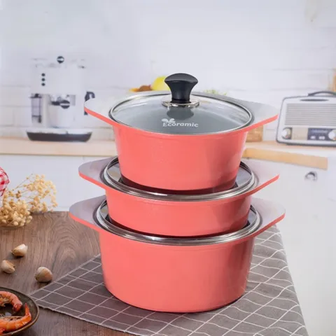 Bộ nồi vân đá chống dính Ecoramic 3 món đáy từ - Thiết kế sang trọng, an toàn sức khỏe, phù hợp với mọi bếp nấu